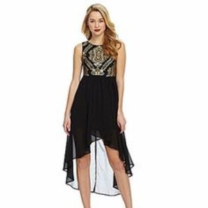 Sexy Black Gold High Low Sequin Chiffon Dress